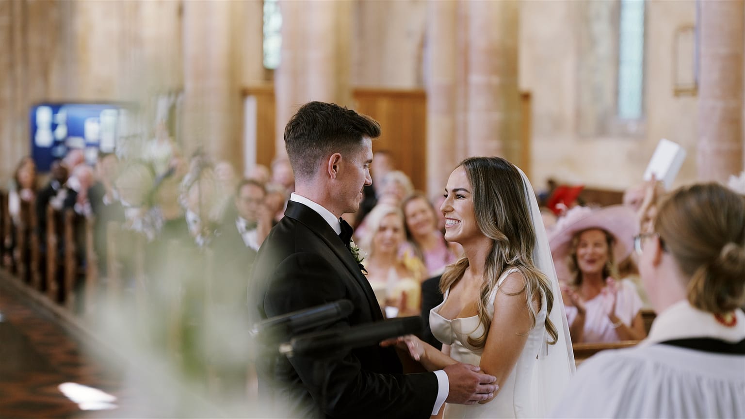 Wedding couple exchanging vows in a church