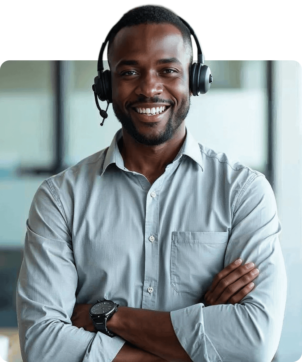 Smiling customer service representative with headset