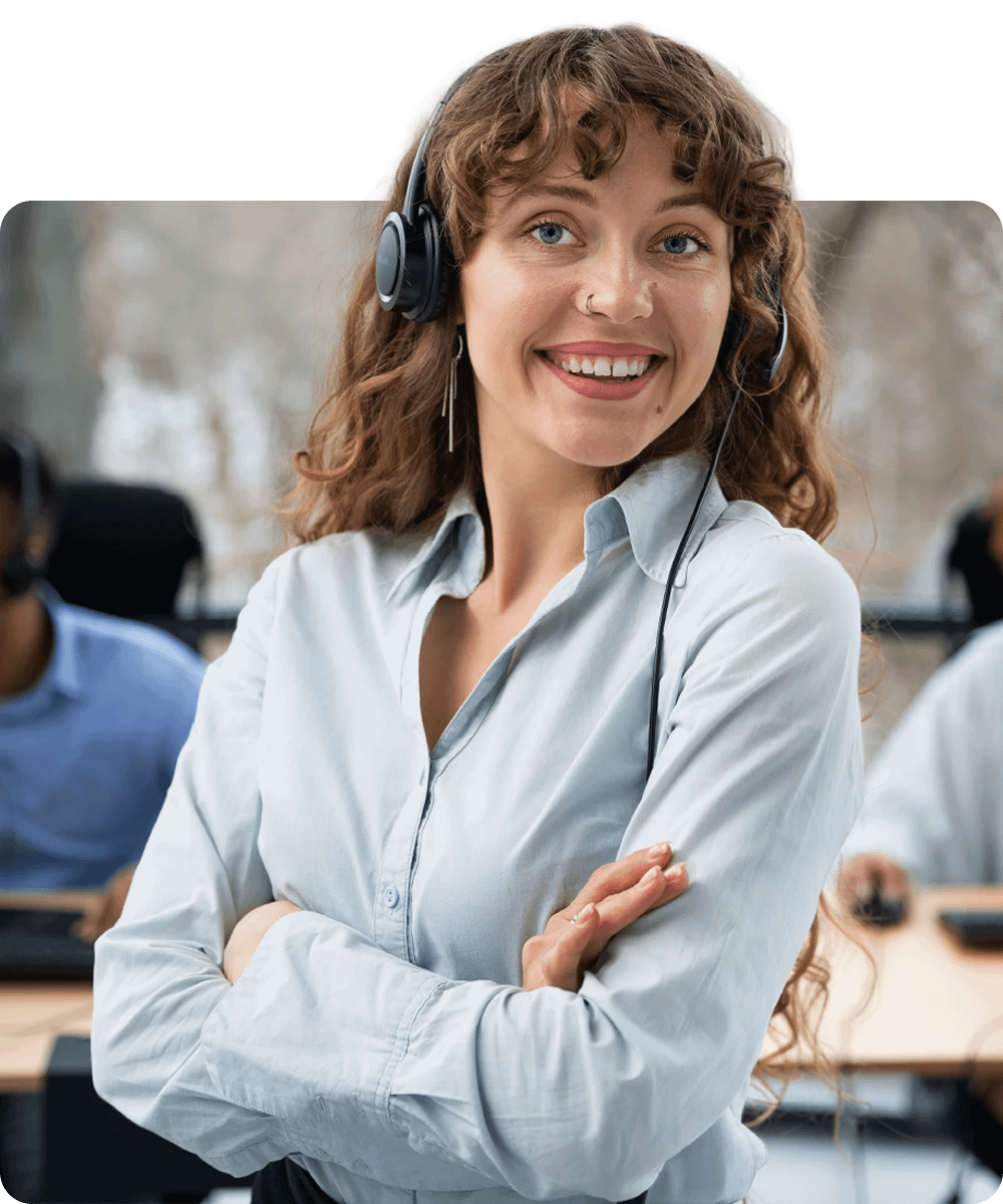 Smiling customer support agent with headset