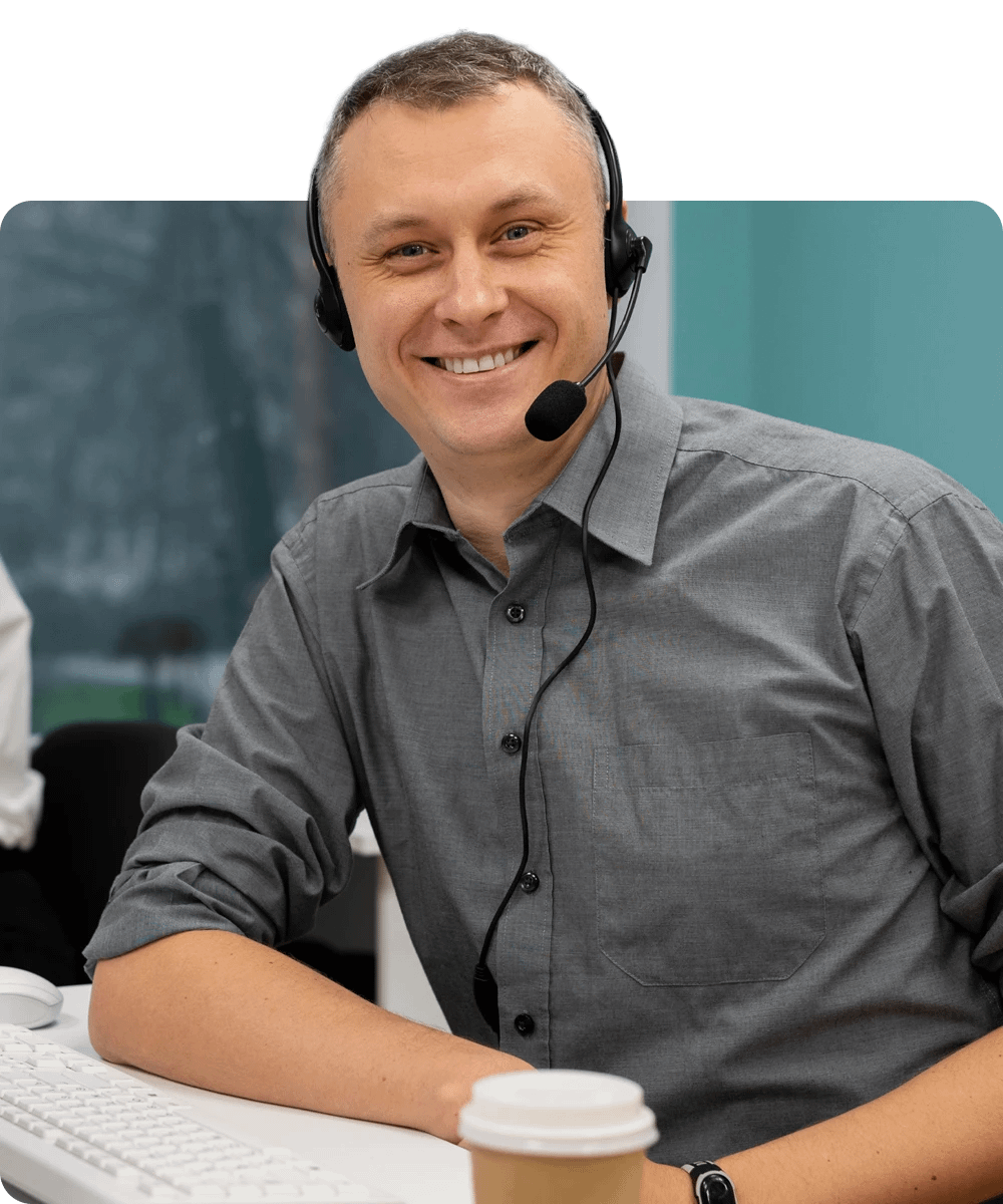 Smiling customer support agent with headset