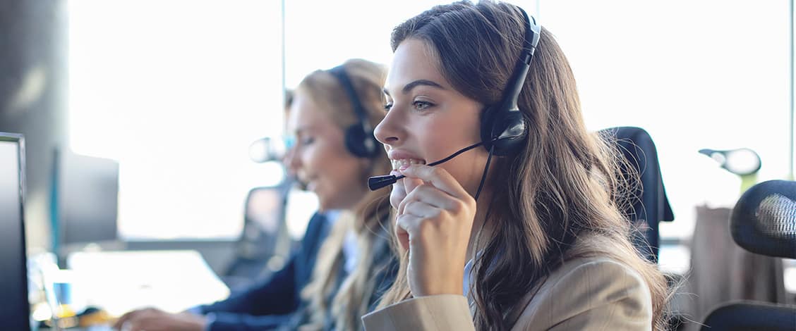 Customer service agents working in a call center