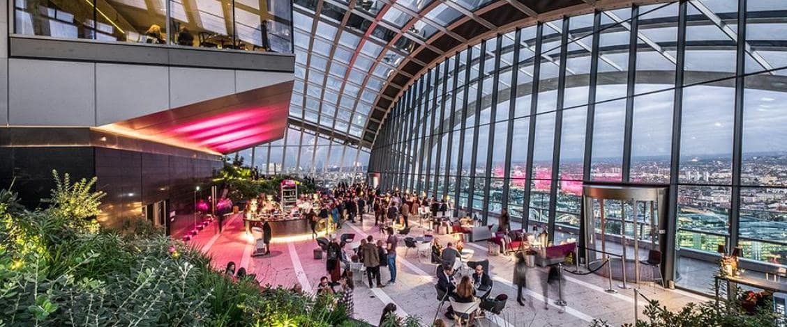Sky garden restaurant with panoramic city view
