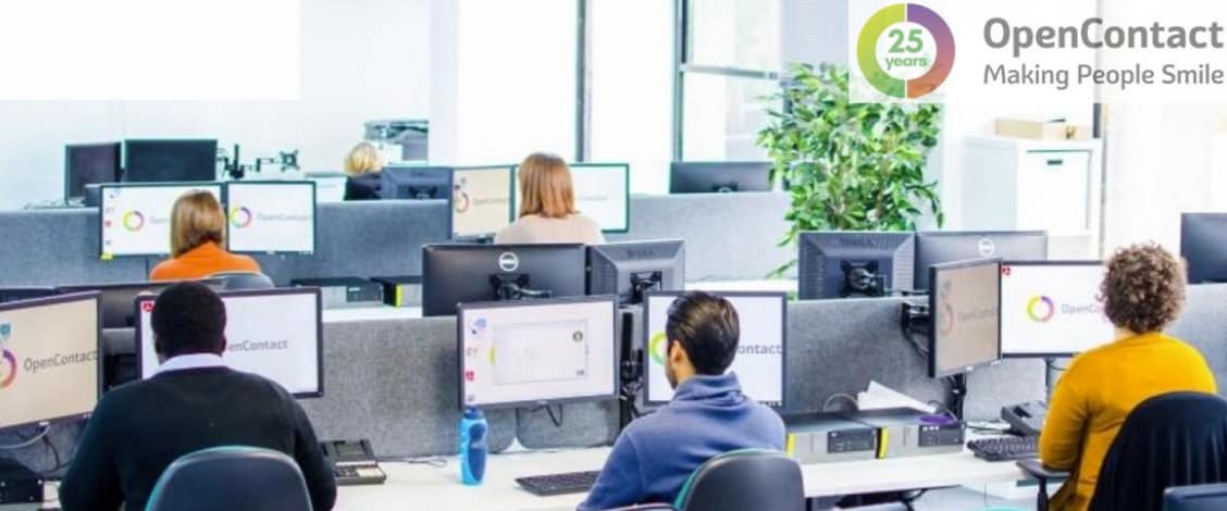 OpenContact call center employees working at computers