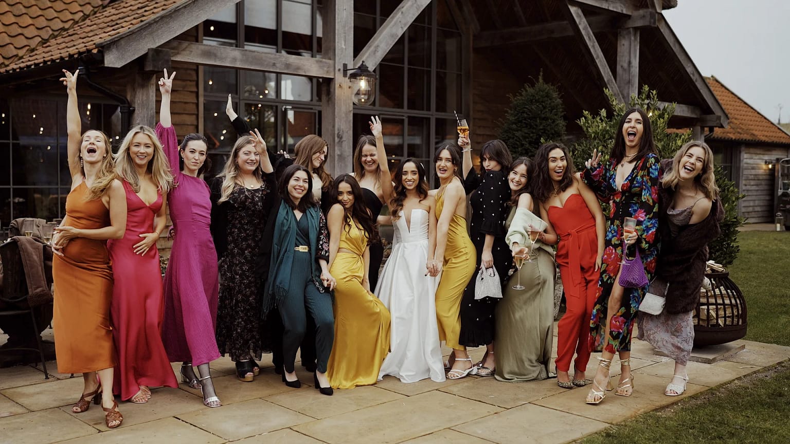 Group of women celebrating outside venue
