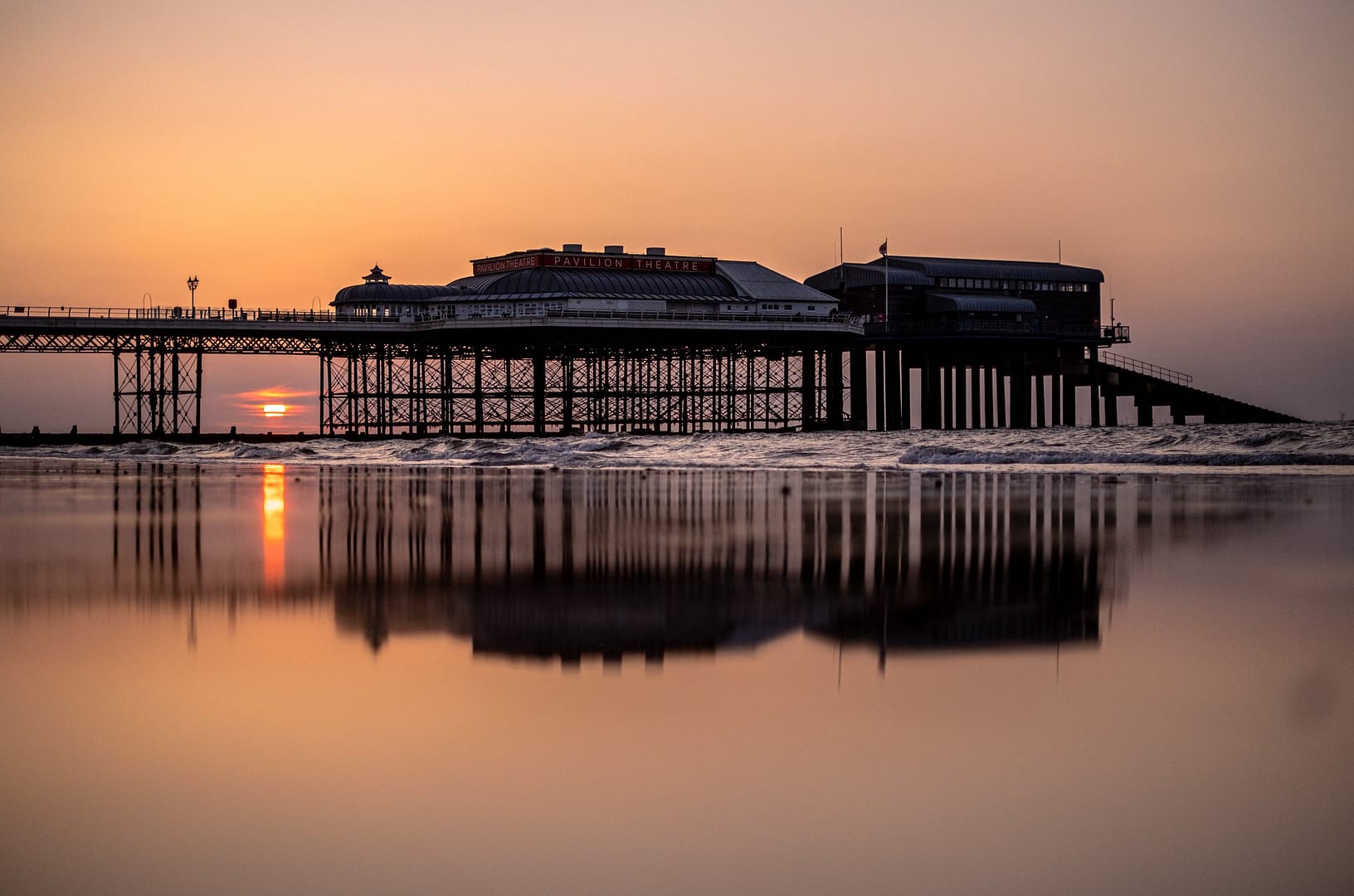 Sunset view of pavilion pier silhouette