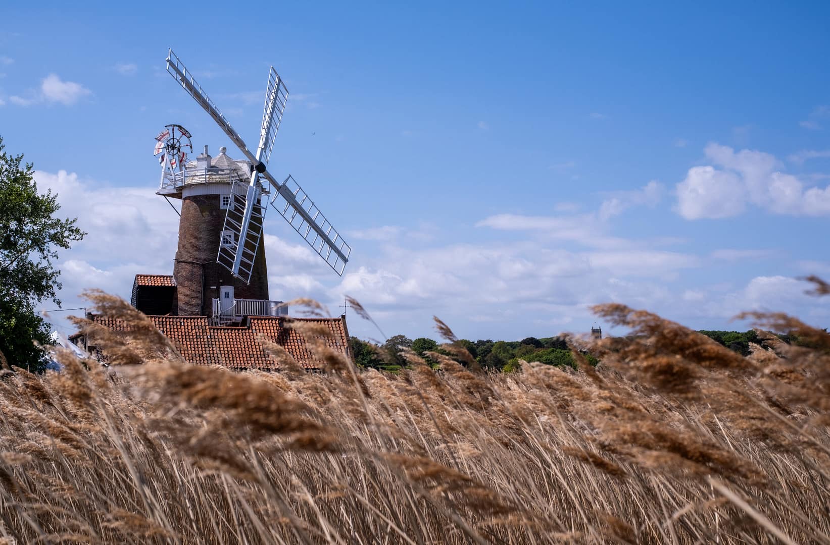 Historic windmill amidst a picturesque rural landscape