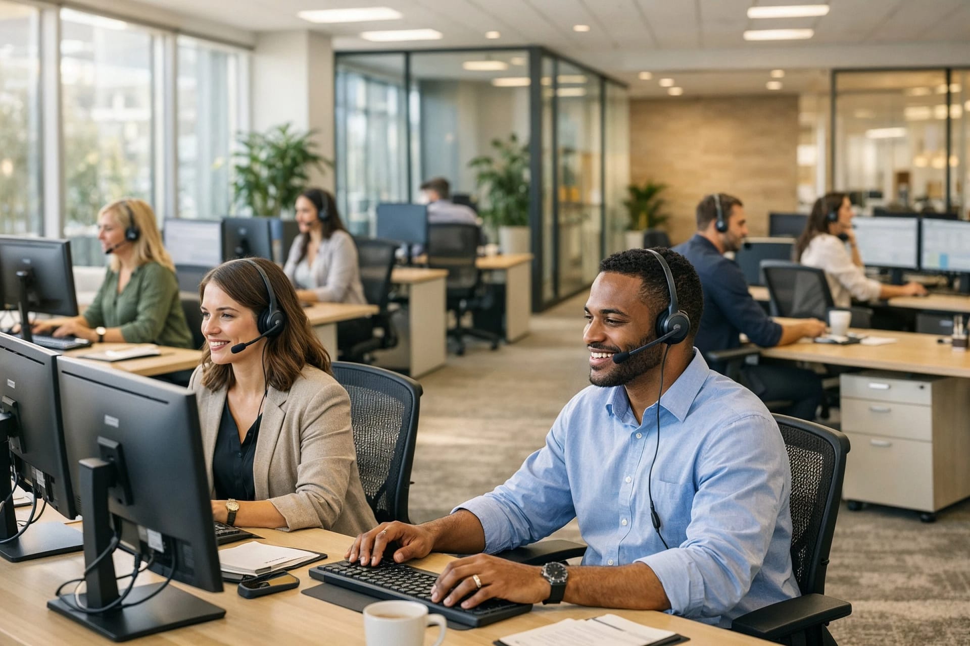 Customer service team working in modern office