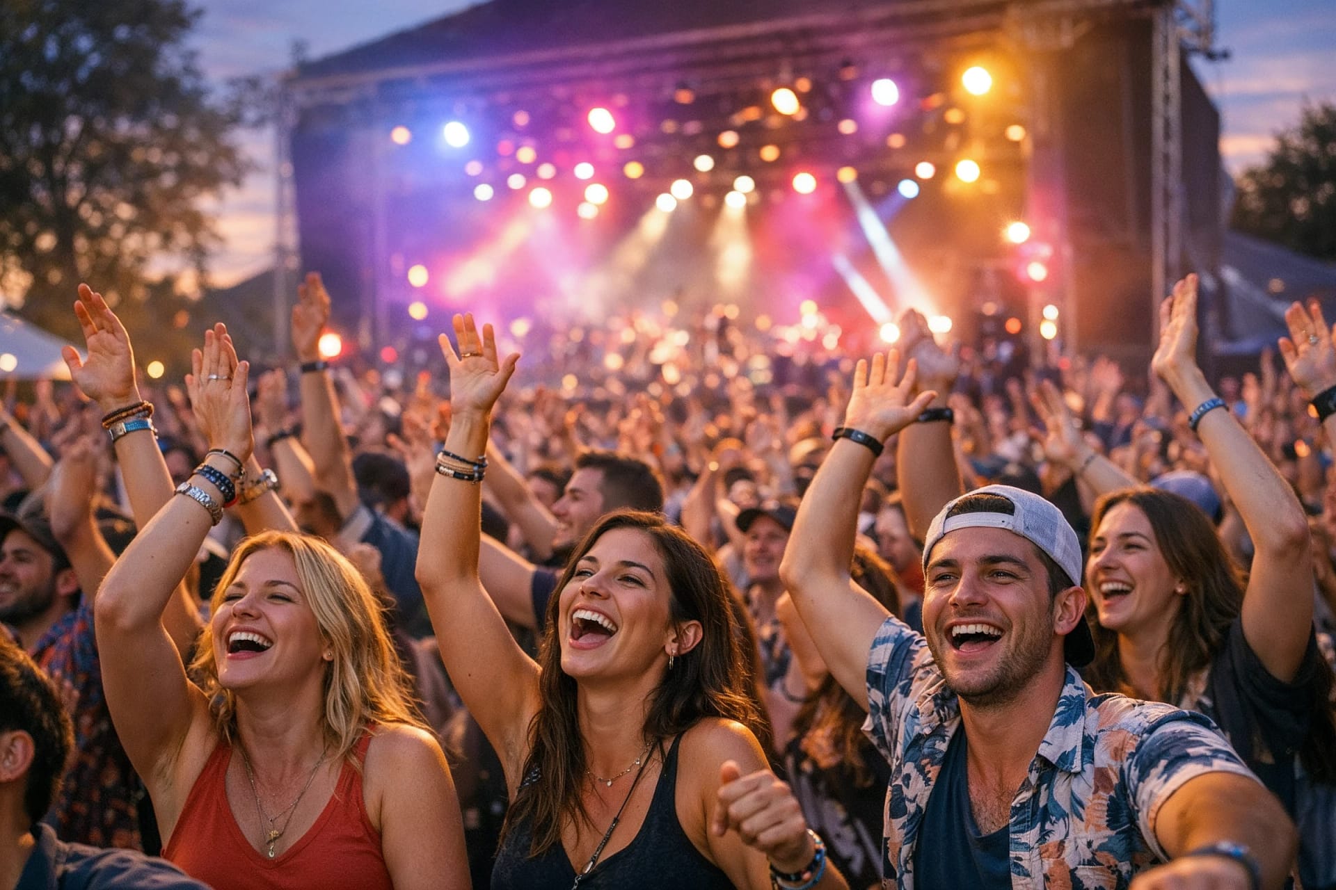 Excited crowd enjoying live outdoor concert