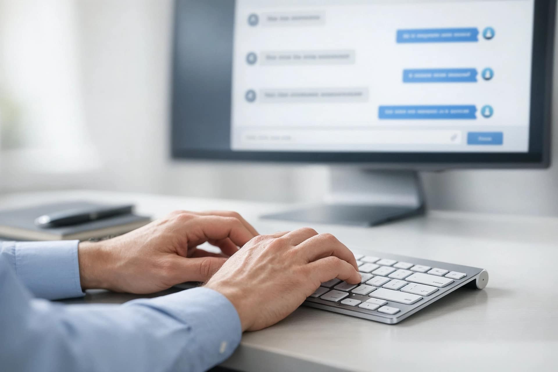 Person typing on keyboard using online chat