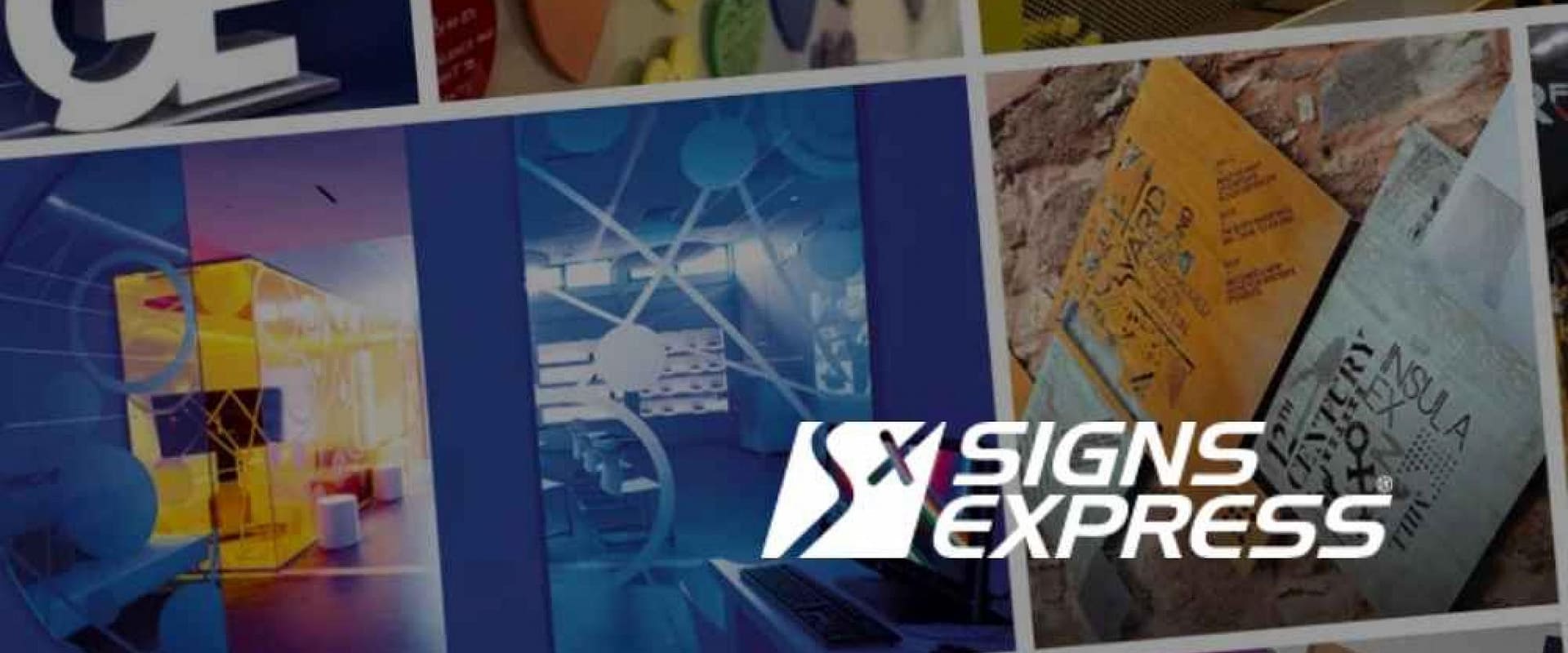 Signs Express logo on colorful signage background