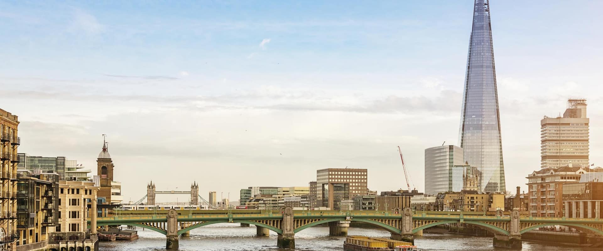 London skyline with river and modern skyscraper