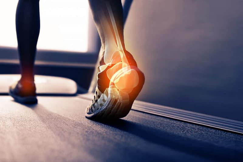 Rear view shot of the highlighted joints in a runner's foot